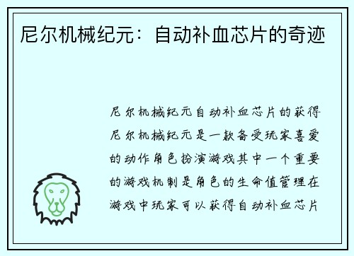 尼尔机械纪元：自动补血芯片的奇迹